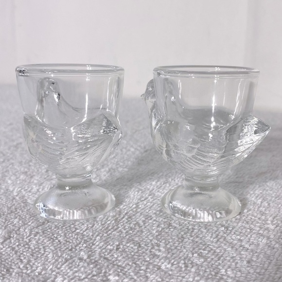 Vintage Clear Glass Chicken Shaped Egg Cups Shot Glasses x2 - Picture 8 of 9